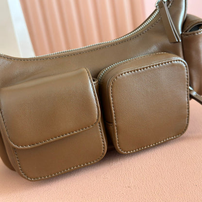 MIU MIU POCKET HANDBAG 21 IN OAK BROWN CALFSKIN