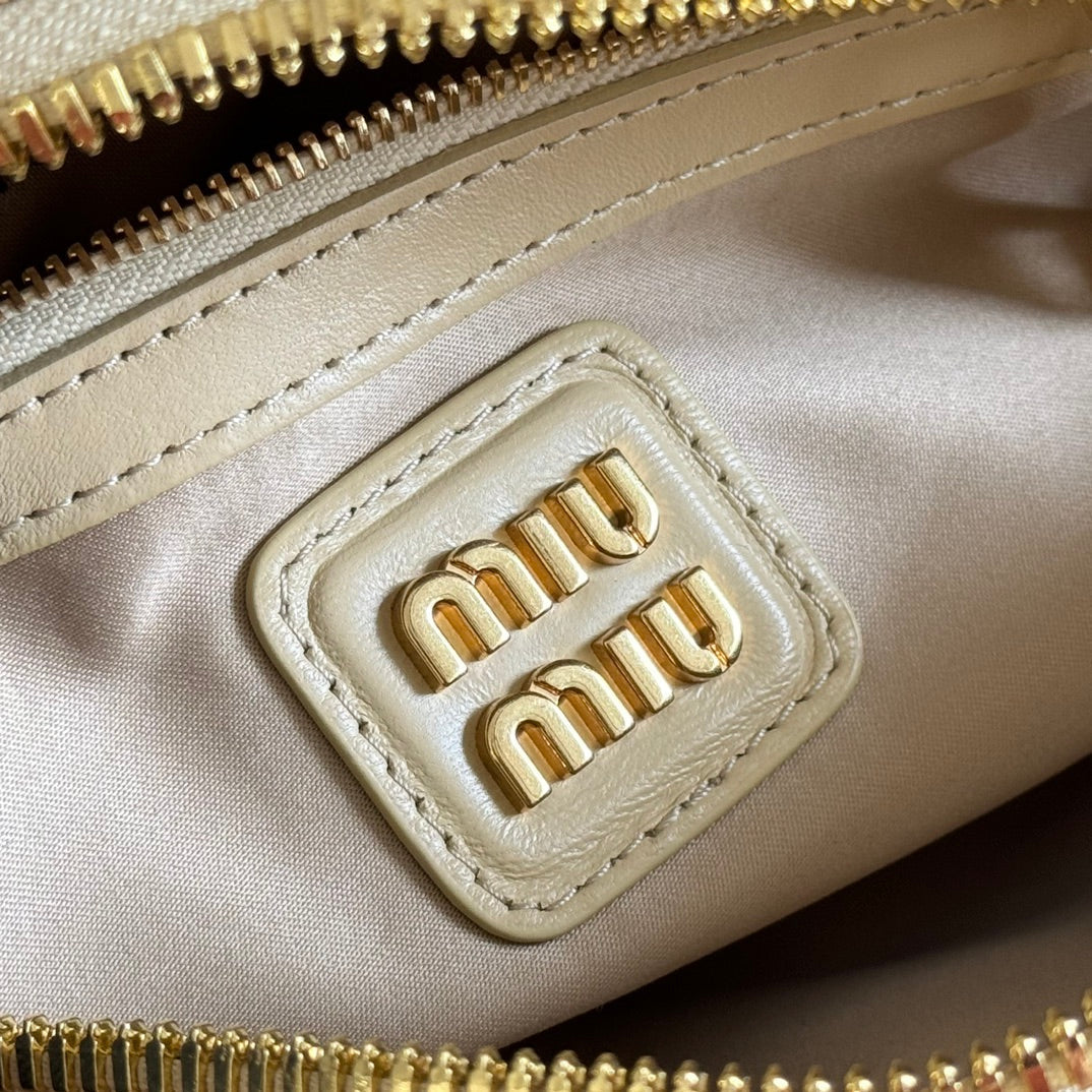 MIU MIU ARCADIE MATELASSÉ BAG 22 BEIGE IN CALFSKIN