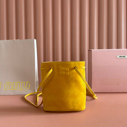 MIU MIU MINI TOTE BAG 17 MUSTARD YELLOW IN NAPPA CALFSKIN