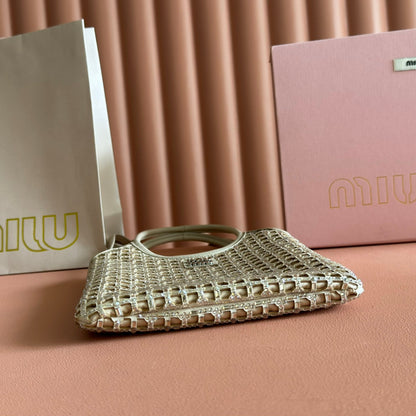 MIU MIU MIUMIU 26S CRYSTAL TOTE 24 BAG IN DARK BEIGE CALFSKIN
