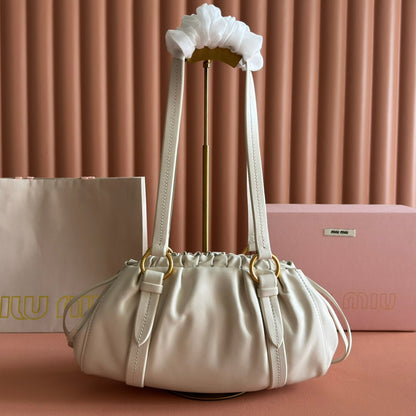 MIU MIU MIUMIU 26S JOIE HAND BAG 32 IN WHITE SHINY LAMBSKIN GOLD HARDWARE