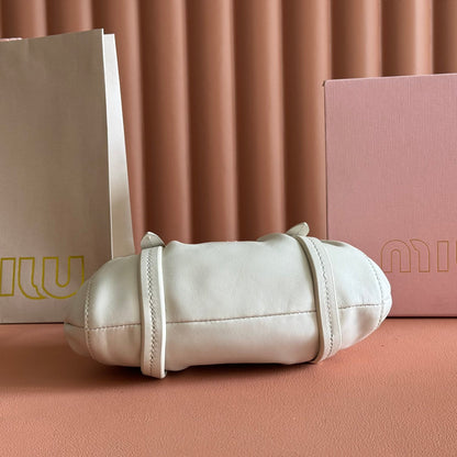 MIU MIU MIUMIU 26S JOIE HAND BAG 22 IN WHITE SHINY LAMBSKIN GOLD HARDWARE