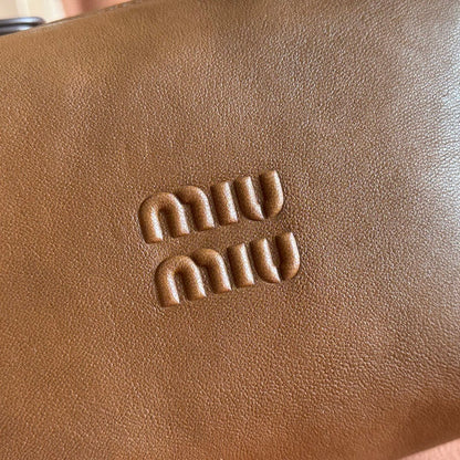 MIU MIU MIUMIU 26S CORDUROY POUCH BAG 25 IN BROWN CALFSKIN GOLD HARDWARE