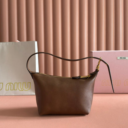 MIU MIU MIUMIU 26S CORDUROY POUCH BAG 25 IN BROWN CALFSKIN GOLD HARDWARE