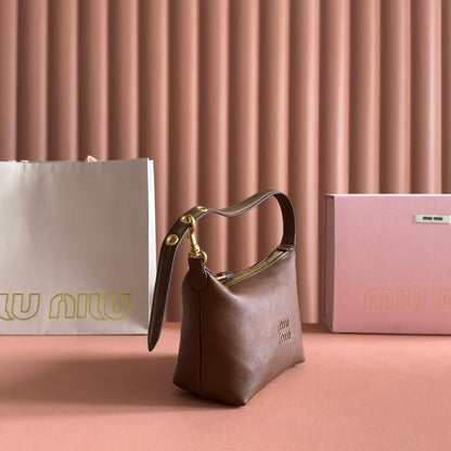 MIU MIU MIUMIU 26S CORDUROY POUCH BAG 25 IN BROWN CALFSKIN GOLD HARDWARE