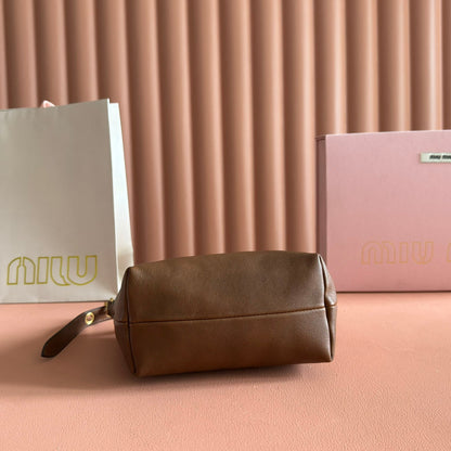 MIU MIU MIUMIU 26S CORDUROY POUCH BAG 25 IN BROWN CALFSKIN GOLD HARDWARE