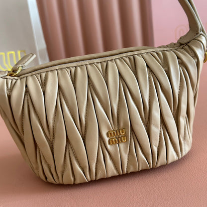 MIU MIU MIUMIU 26S POUCH BAG 15 IN DARK BEIGE CALFSKIN GOLD HARDWARE