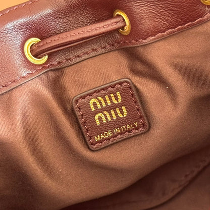 MIU MIU MIUMIU 26S MATELASSE POUCH BAG 16 IN DARK BROWN CALFSKIN GOLD HARDWARE