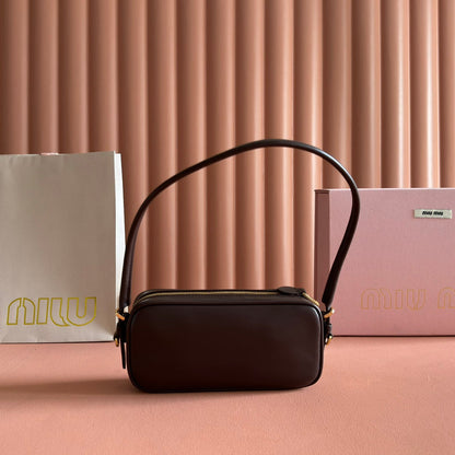 MIU MIU MIUMIU 26S POUCH BAG 20 IN DARK BROWN CALFSKIN GOLD HARDWARE