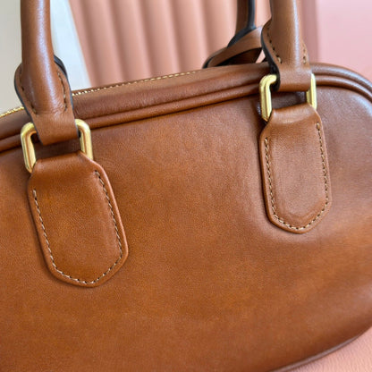 MIU MIU MIUMIU 26S ARCADIE BAG 19 IN TAN BROWN CALFSKIN GOLD HARDWARE