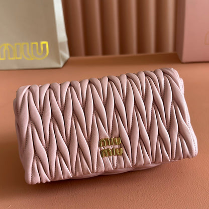 MIU MIU MIUMIU 26S MATELASSE MINI BAG 18 IN PINK CALFSKIN GOLD HARDWARE