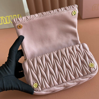 MIU MIU MIUMIU 26S MATELASSE MINI BAG 18 IN PINK CALFSKIN GOLD HARDWARE
