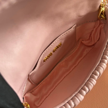 MIU MIU MIUMIU 26S MATELASSE MINI BAG 18 IN PINK CALFSKIN GOLD HARDWARE