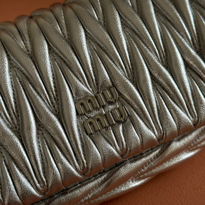 MIU MIU MIUMIU 26S MATELASSE MINI BAG 18 IN SILVER CALFSKIN SILVER HARDWARE
