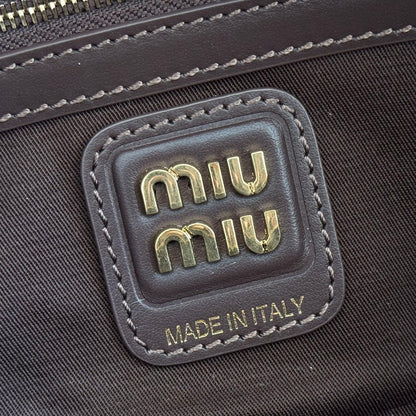 MIU MIU MIUMIU 26S BEAU CANVAS BAG 28 IN MULTICOLOR WOOL AND BROWN CALFSKIN
