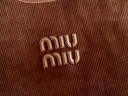 MIU MIU MIUMIU 26S IVY 40 TOTE IN CHOCOLATE BROWN CANVAS AND DARK BROWN CALFSKIN
