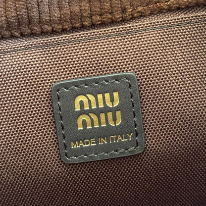 MIU MIU MIUMIU 26S BACKPACK 22 IN CHOCOLATE BROWN CANVAS BLACK CALFSKIN