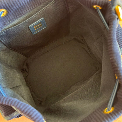 MIU MIU MIUMIU 26S BACKPACK 22 IN DARK BLUE CANVAS BLUE CALFSKIN