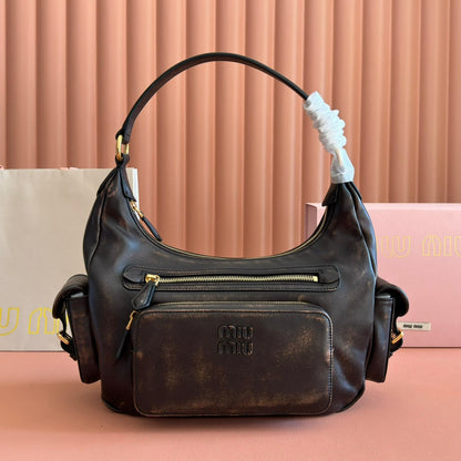 MIU MIU MIUMIU 26S POCKET BAG 38 IN BLACK CALFSKIN GOLD HARDWARE