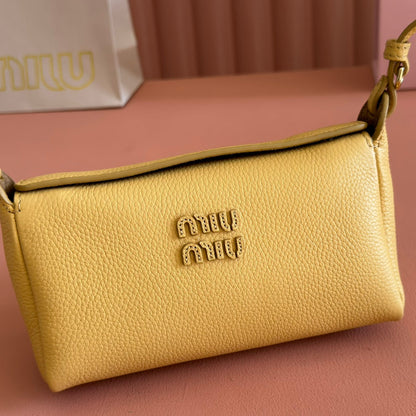 MIU MIU MIUMIU 26S POUCH BAG 18 IN YELLOW CALFSKIN GOLD HARDWARE