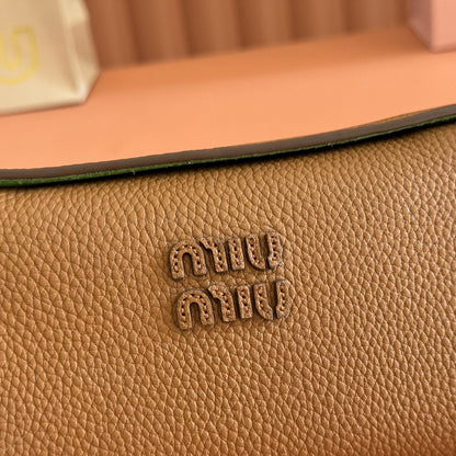 MIU MIU MIUMIU 26S POUCH BAG 18 IN DARK BROWN CALFSKIN GOLD HARDWARE