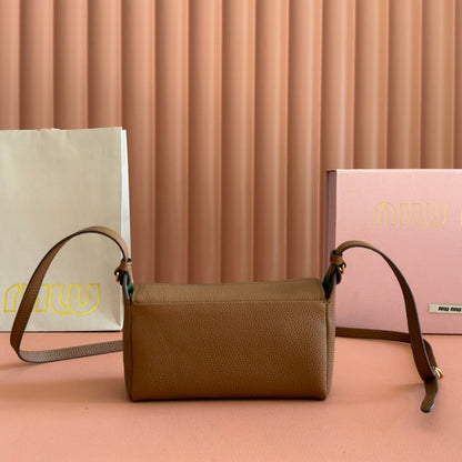 MIU MIU MIUMIU 26S POUCH BAG 18 IN DARK BROWN CALFSKIN GOLD HARDWARE