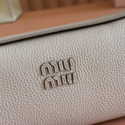 MIU MIU MIUMIU 26S POUCH BAG 18 IN DARK BEIGE CALFSKIN GOLD HARDWARE