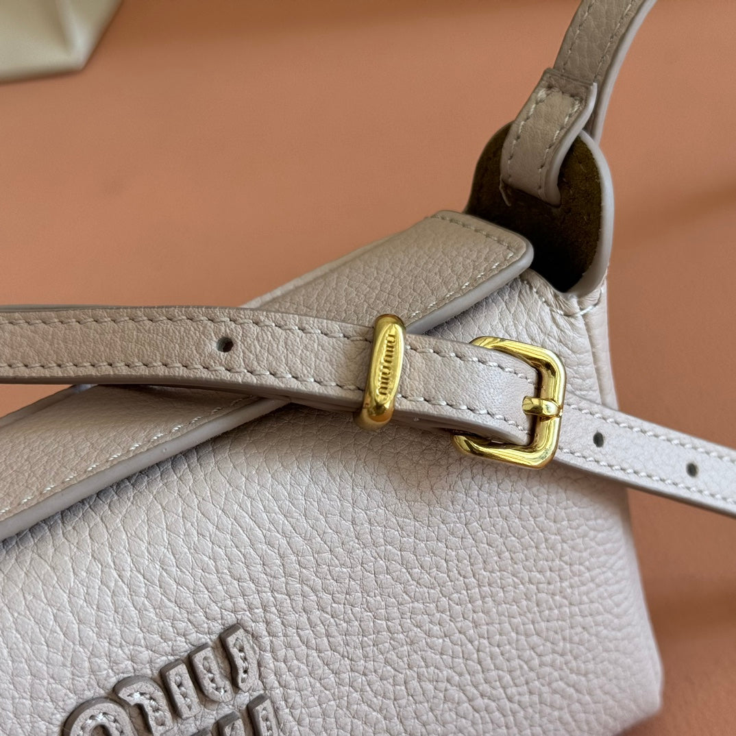 MIU MIU MIUMIU 26S POUCH BAG 18 IN DARK BEIGE CALFSKIN GOLD HARDWARE