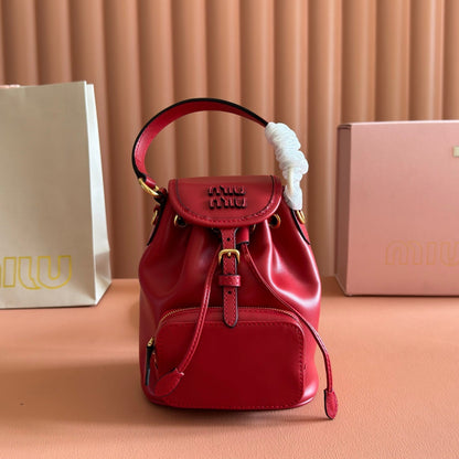 MIU MIU MIUMIU 26S MINI-BACKPACK 17 IN DARK RED CALFSKIN GOLD HARDWARE
