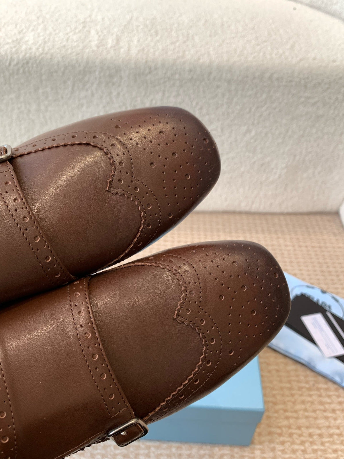 PRADA DOUBLE MONK MULES IN RK BROWN CALFSKIN