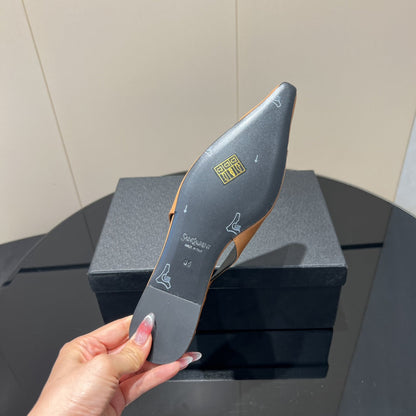YSL SLINGBACK FLATS 25S IN MUTED ORANGE LAMBSKIN WITH GOLD HARDWARE