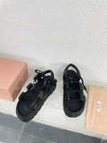Roman Strap Thick-Soled Black Sandals
