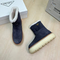 PRADA SUEDE BOOTS SLATE GRAY WITH SHEARLING LINING AND RUBBER FLATFORM SOLE
