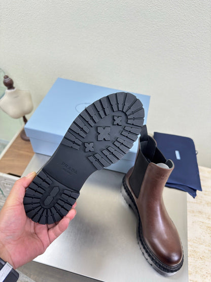 PRADA 25S PLATFORM CHELSEA BOOTS IN RK BROWN CALFSKIN
