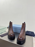 PRADA 25S PLATFORM CHELSEA BOOTS IN RK BROWN CALFSKIN
