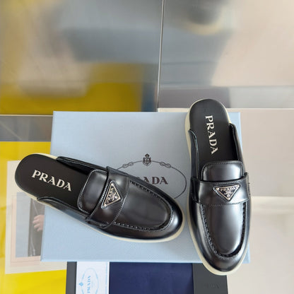 PRADA Pra Black Leather Mule 25mm Rubber Sole