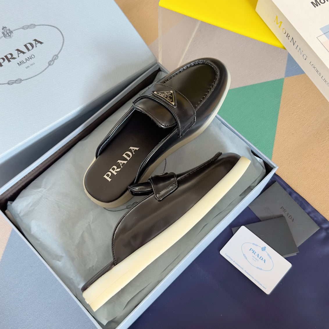 PRADA Pra Black Leather Mule 25mm Rubber Sole