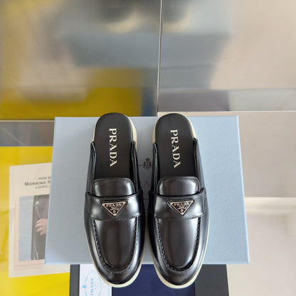 PRADA Pra Black Leather Mule 25mm Rubber Sole