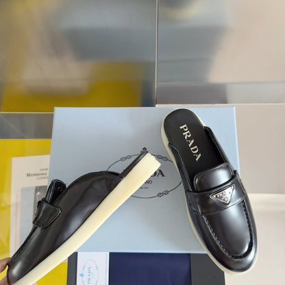 PRADA Pra Black Leather Mule 25mm Rubber Sole