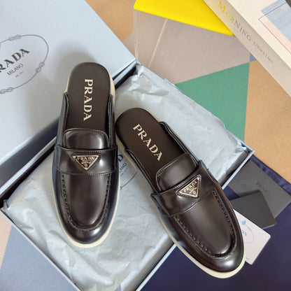 PRADA Pra Black Leather Mule 25mm Rubber Sole