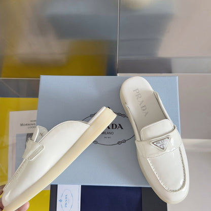 PRADA Pra White Patent Leather Mule 25mm Rubber Sole