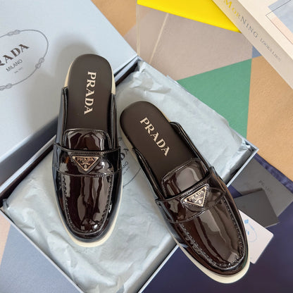 PRADA Pra Black Patent Leather Mule 25mm Rubber Sole