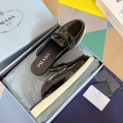 PRADA Pra Black Patent Leather Mule 25mm Rubber Sole