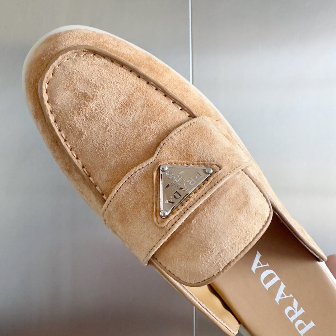 PRADA Pra Light Brown Suede Leather Mule 25mm Rubber Sole