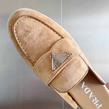 PRADA Pra Light Brown Suede Leather Mule 25mm Rubber Sole