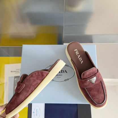 PRADA Pra Wine Suede Leather Mule 25mm Rubber Sole