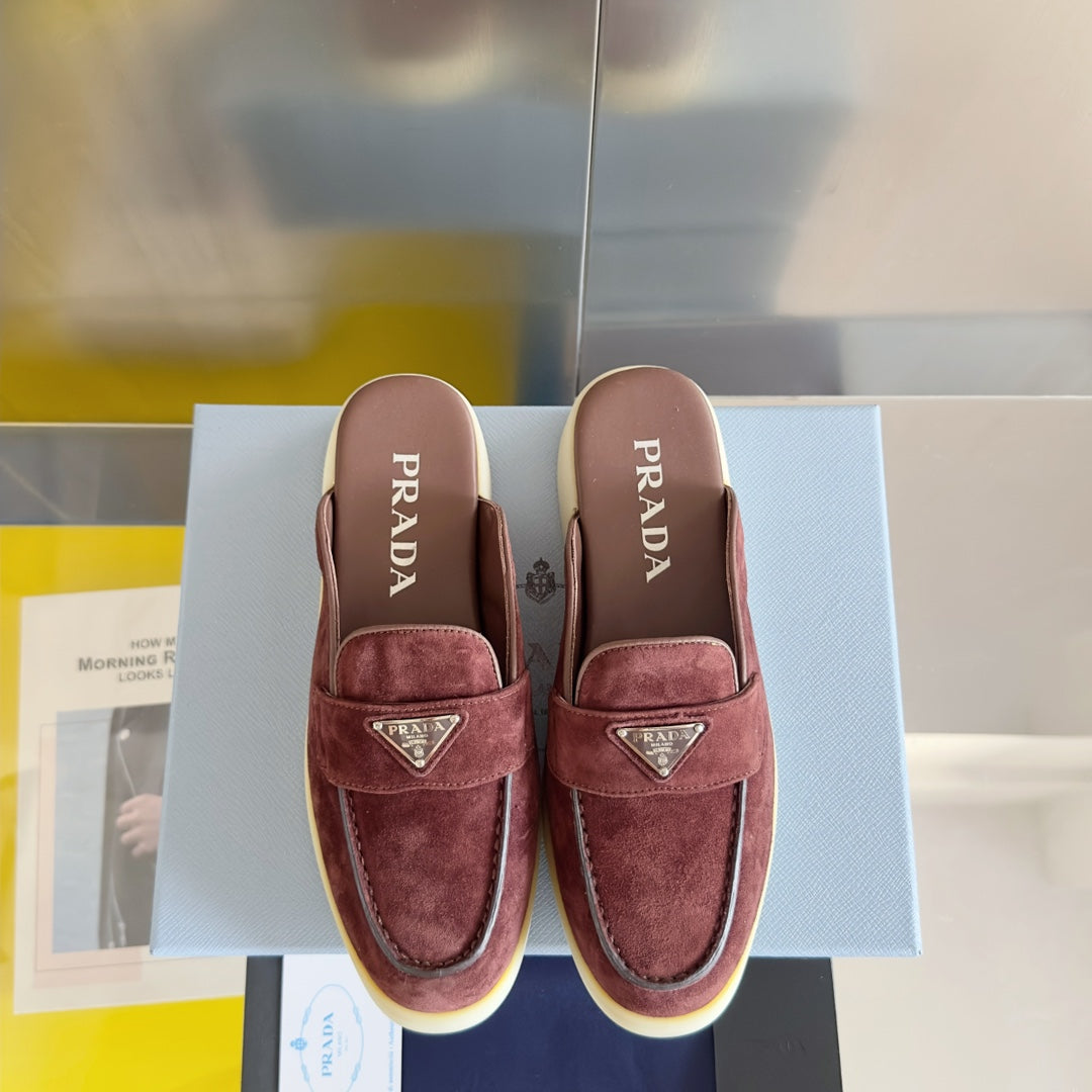 PRADA Pra Wine Suede Leather Mule 25mm Rubber Sole