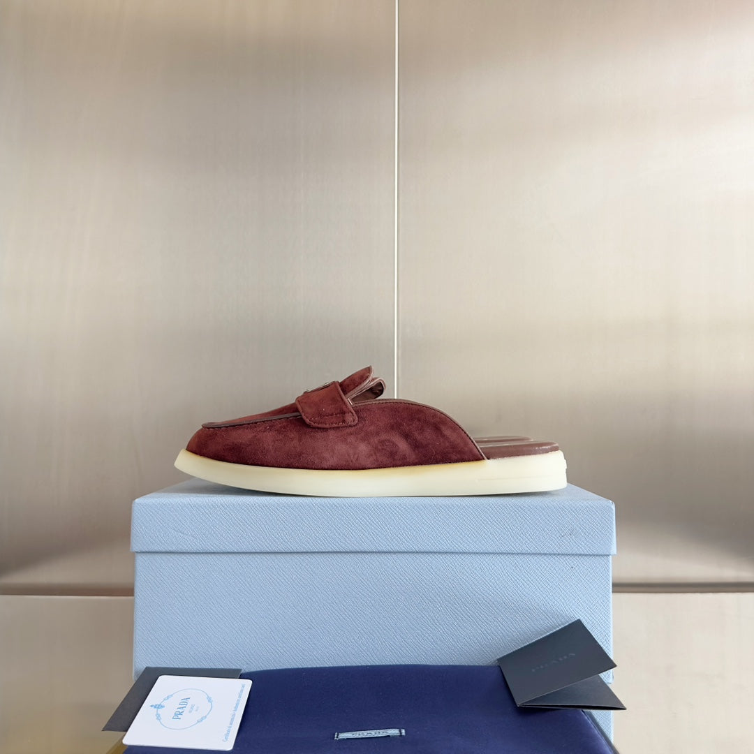 PRADA Pra Wine Suede Leather Mule 25mm Rubber Sole