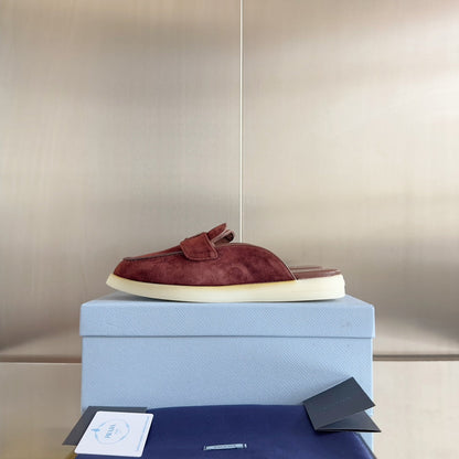 PRADA Pra Wine Suede Leather Mule 25mm Rubber Sole