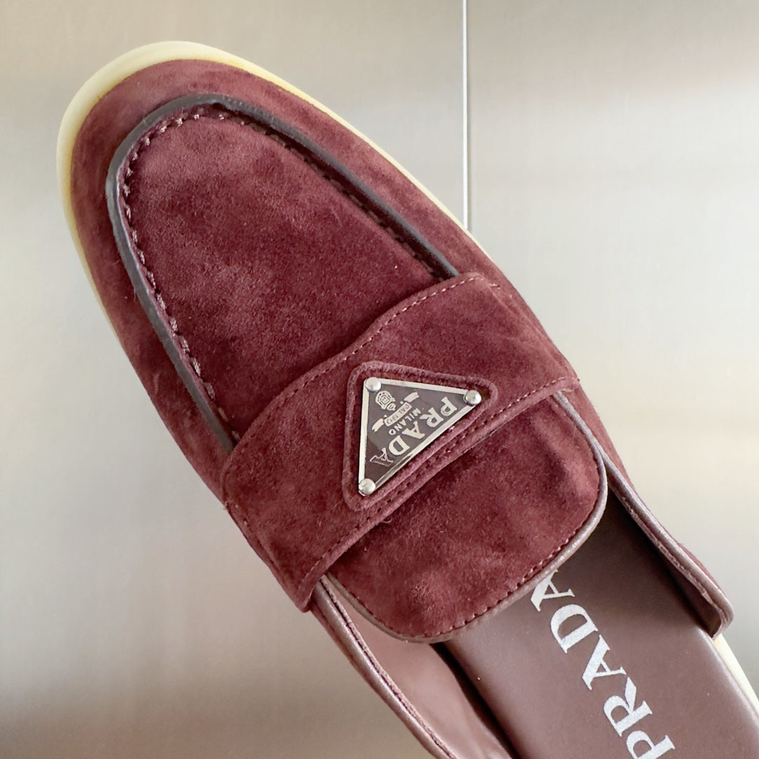 PRADA Pra Wine Suede Leather Mule 25mm Rubber Sole